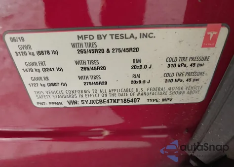 2019 Tesla Model X P100D/Performance from USA, damaged, VIN 5YJXCBE47KF185407